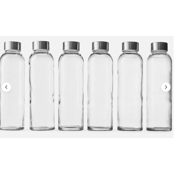 Epica Glass Bottles 6 Set w/ Sealing Screw Lids 18oz Water Reusable Juice Jar - Picture 1 of 5